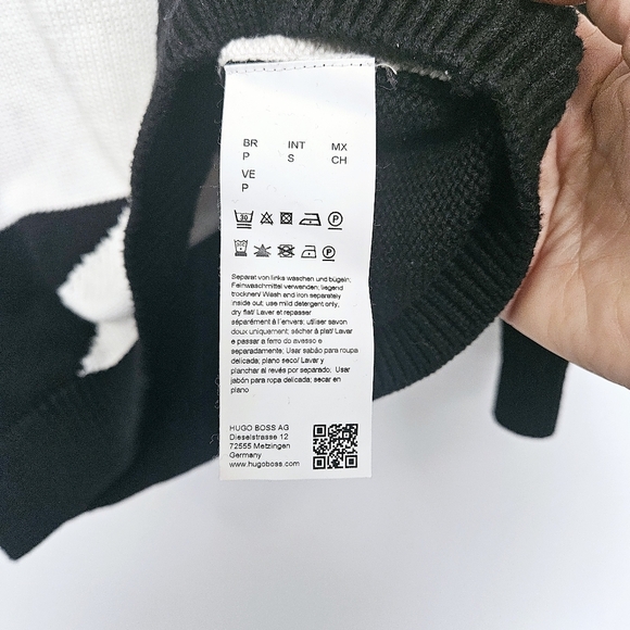 Hugo Boss Womens S Siginy Jumper Colorblock Knit Oversized Sweater Black/White - Picture 5 of 12